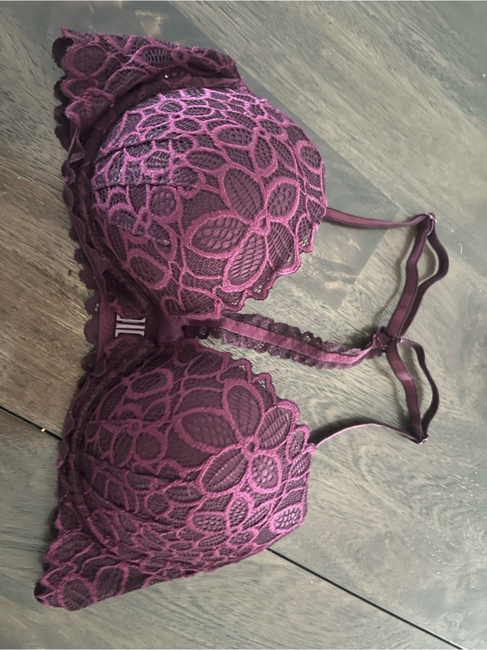 PINK Victoria's Secret 36 B Lace Date Racerback Bra in Deep Plum 36B Like New